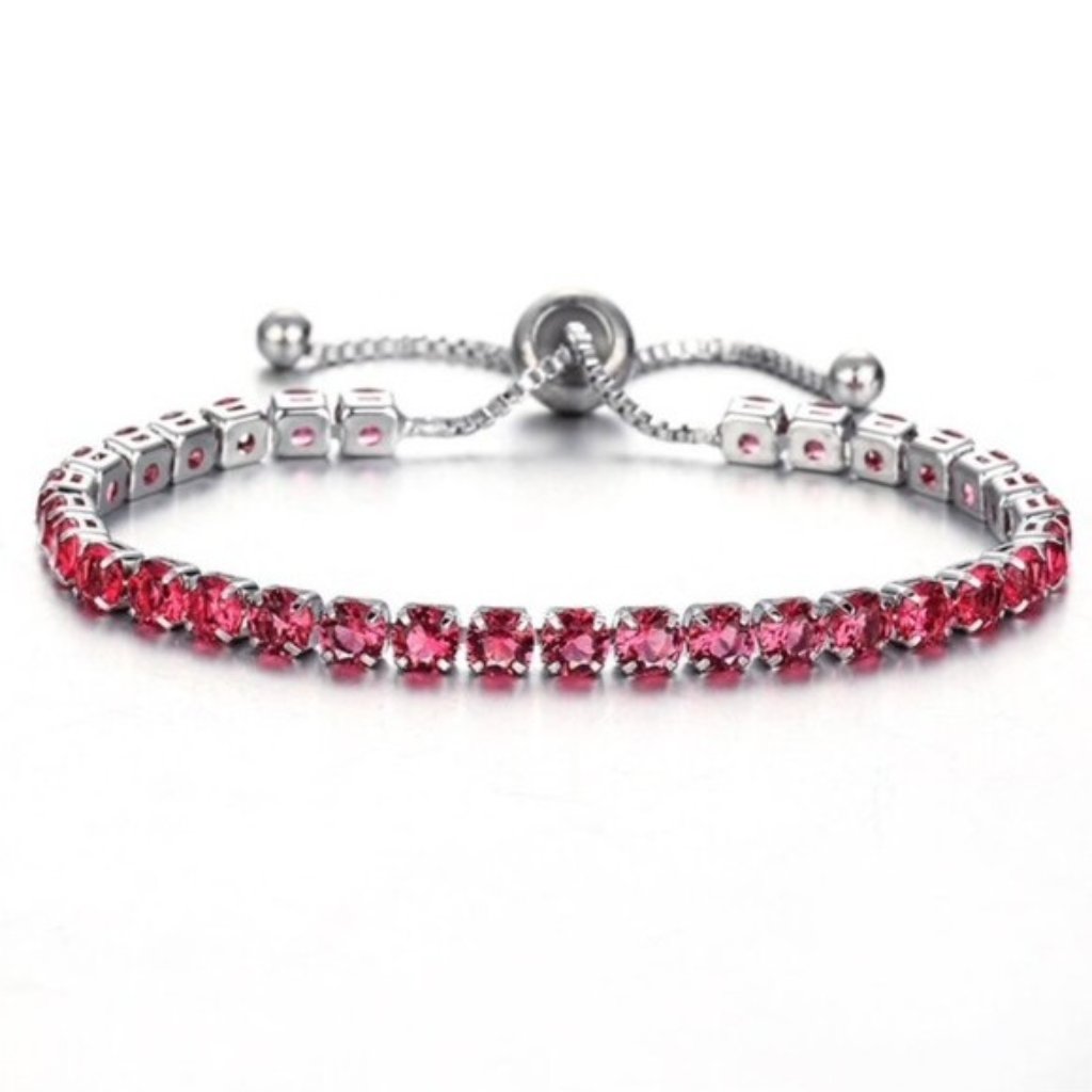 Red Round Stone Silver Tennis Bracelet 25$